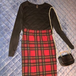 Plaid Body-con Midi Skirt